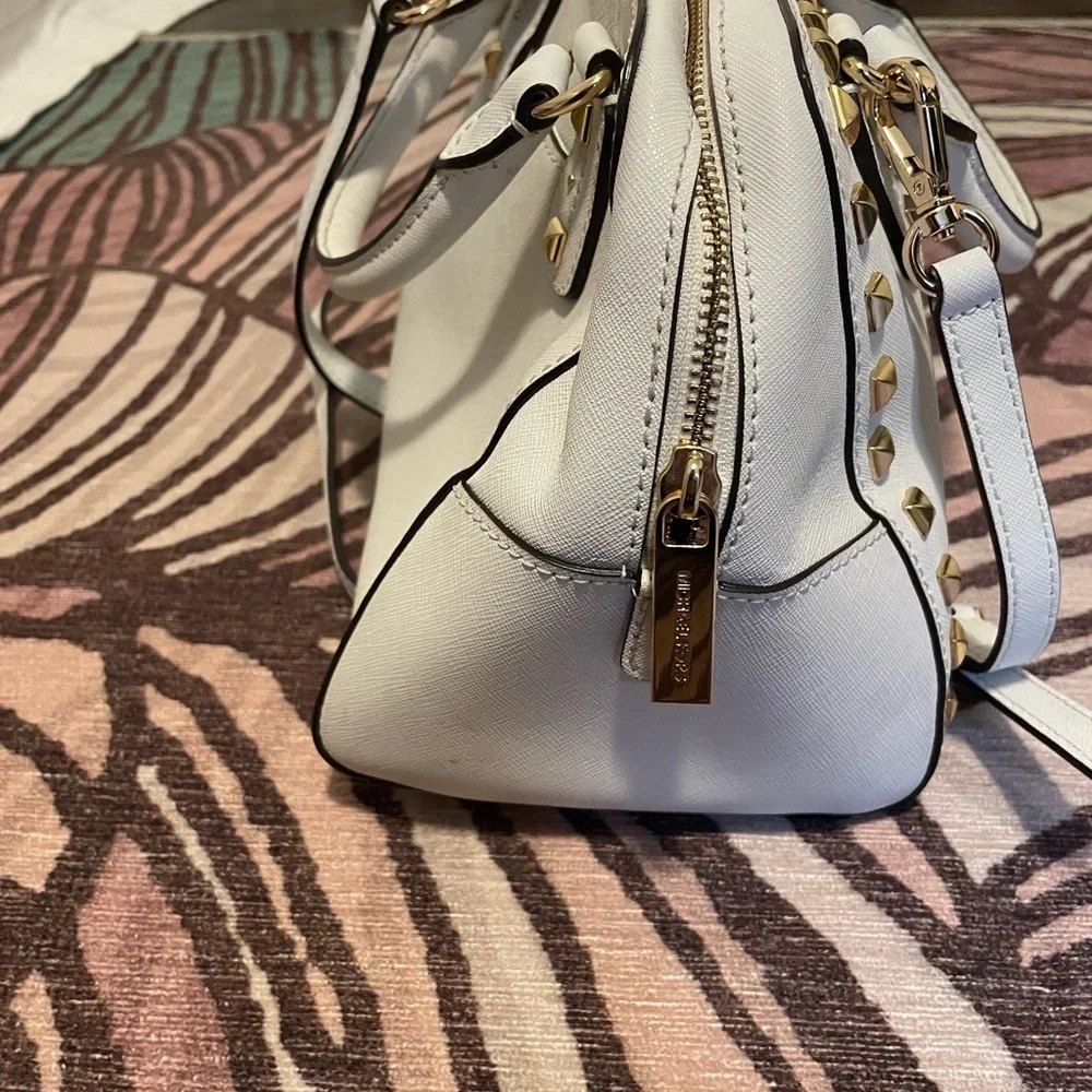 Michael Kors Cream and Gold Studded Satchel